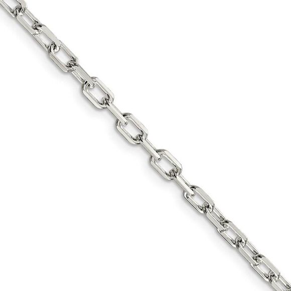 3.5mm Sterling Silver D/C Solid Elongated Cable Chain Necklace 22 In